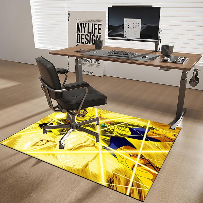 1pc Golden Lion Saint Seiya Chair Mat - Anime Cartoon Design Office Desk Pad, Non-Slip Rug for Home Decor, Suitable for All Seasons.R010