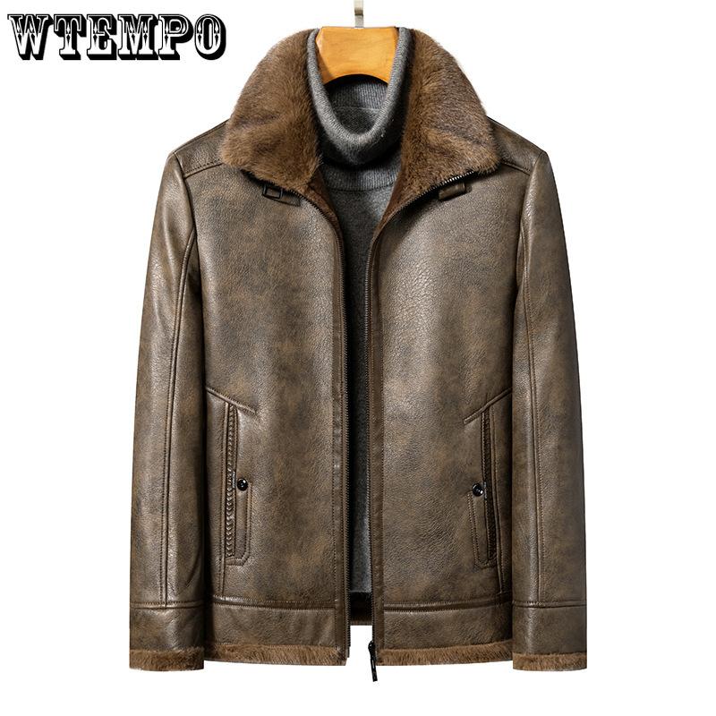 Men's Leather Leather Jacket Winter Padded Thickened Gold Sable Velvet Cowhide Jacket Lapel Fur One Men's Jacket