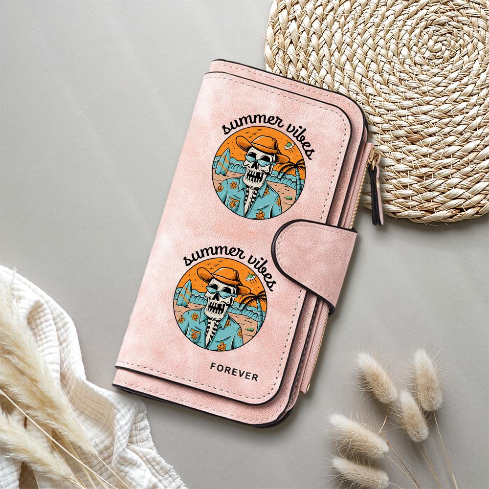 Summer Vibes Skull Print Wallet Forever Casual Long Purse for Daily Use