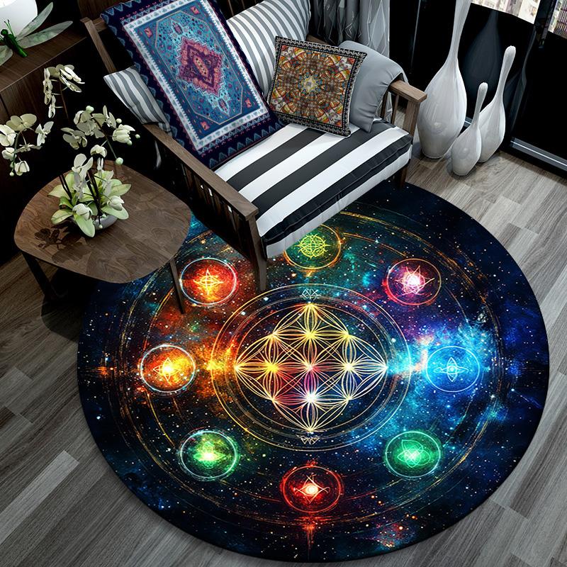 Chakra Round Area Rug,Carpet Rug for Living Room Bedroom Sofa Playroom Decor,Non-slip Floor Mat