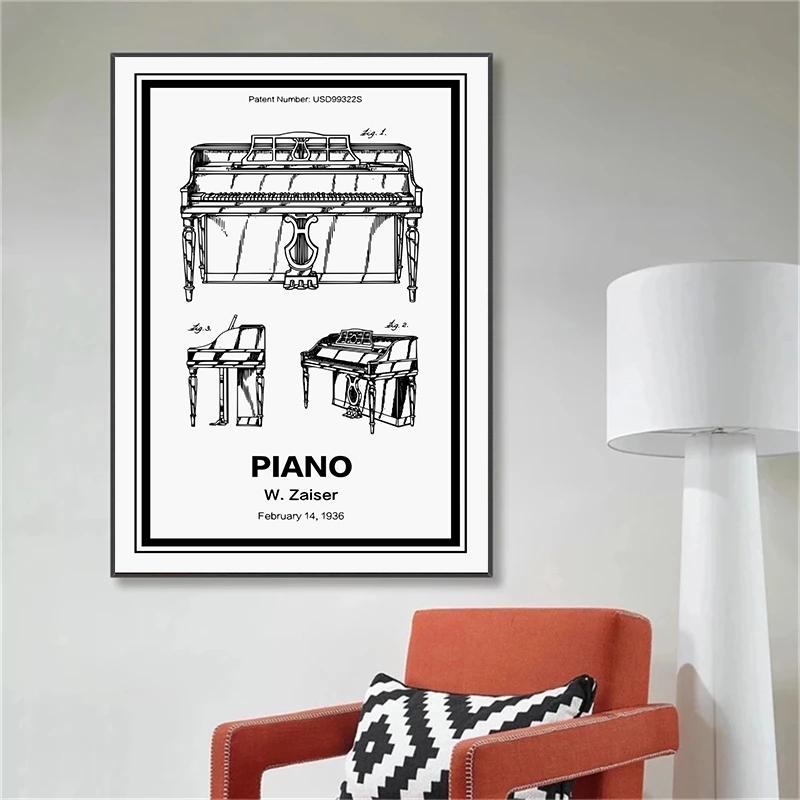 Vintage Musical Instrument Patents Posters Canvas Painting Guitar Saxophone Boombox Video Game Machine Wall Art Room Home Decor