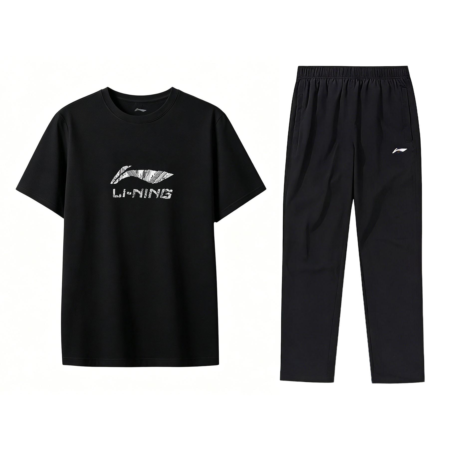 Li-Ning Дышащий Модный Удобный Повседневный Спортивный Костюм Мужской костюм Черный ATSW959-1+AYKU703-1 S