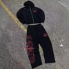 ZYLLO Y2K Hip-Hop High Street Trendy Streetwear Sports Set Retro Harajuku Zipper Hoodie Gothic Punk Letter Print Casual Loose Sweatpants