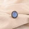 Dunkelblauer Katzenaugen-Edelstein 925 Gestempeltes Silber Handgefertigter Verlobungsring für Sie RR-62-39