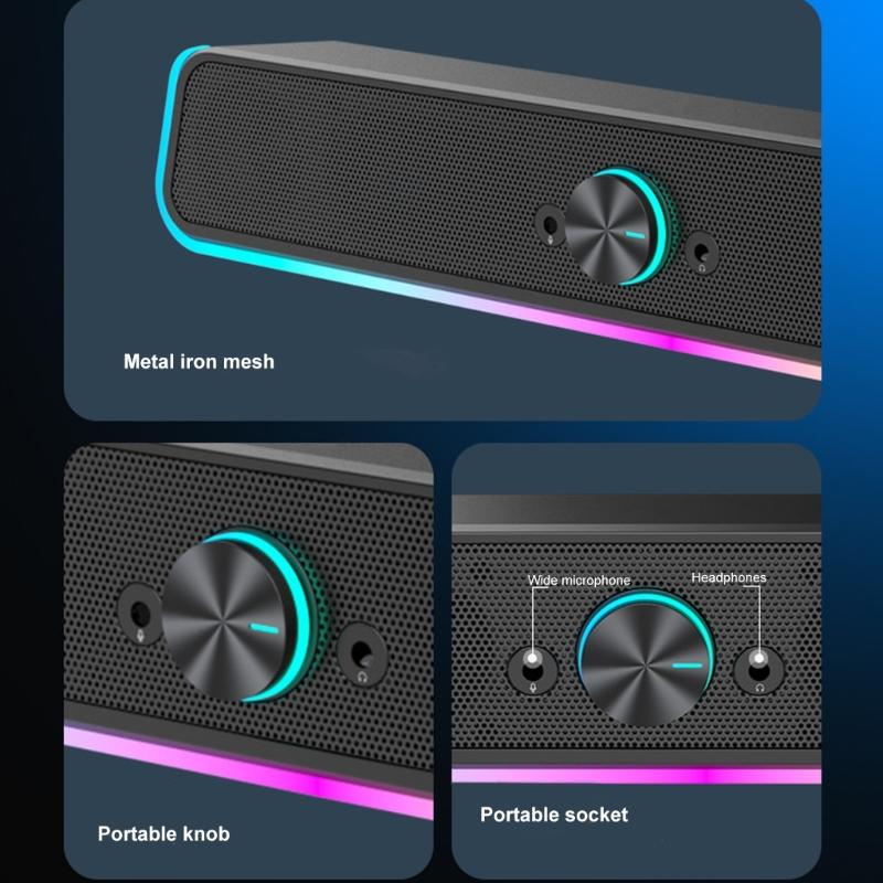 Gaming Computer Speaker With LED Lighting Corded Bluetooth-compatible Portable For PC Laptop