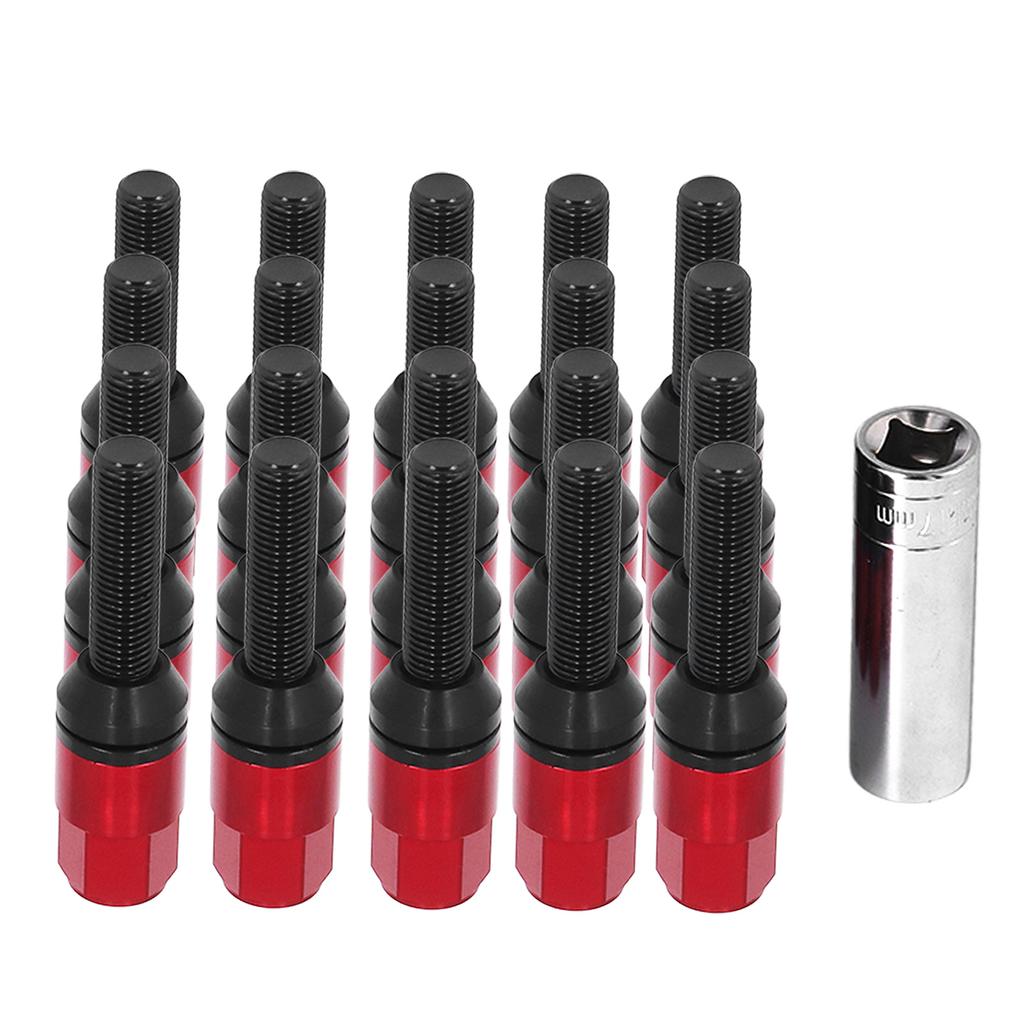20 Pcs Taper Cone Lug Bolts Aluminum Alloy M12x1.5 Conical Seat Wheel Lug Bolts with Cap Red