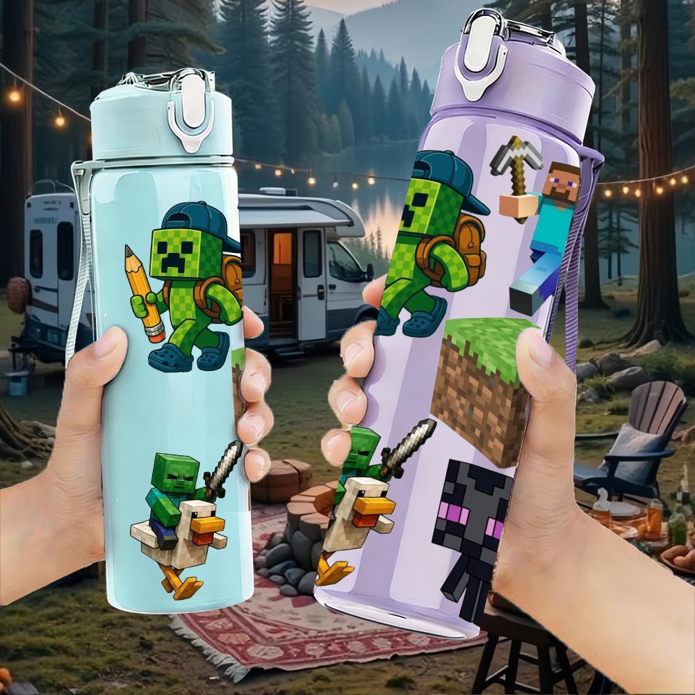 1PC Minecraft Multi Block Character 750ml Color Plastic Sports Water Bottle Leakproof Flip Straw Lid Suitable for Sports Office Home Use