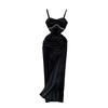 Dinner Dress Women's Autumn and Winter Premium Sense Velvet with Chest Pad Suspender Skirt Diamond Waist Elegant Split Dress