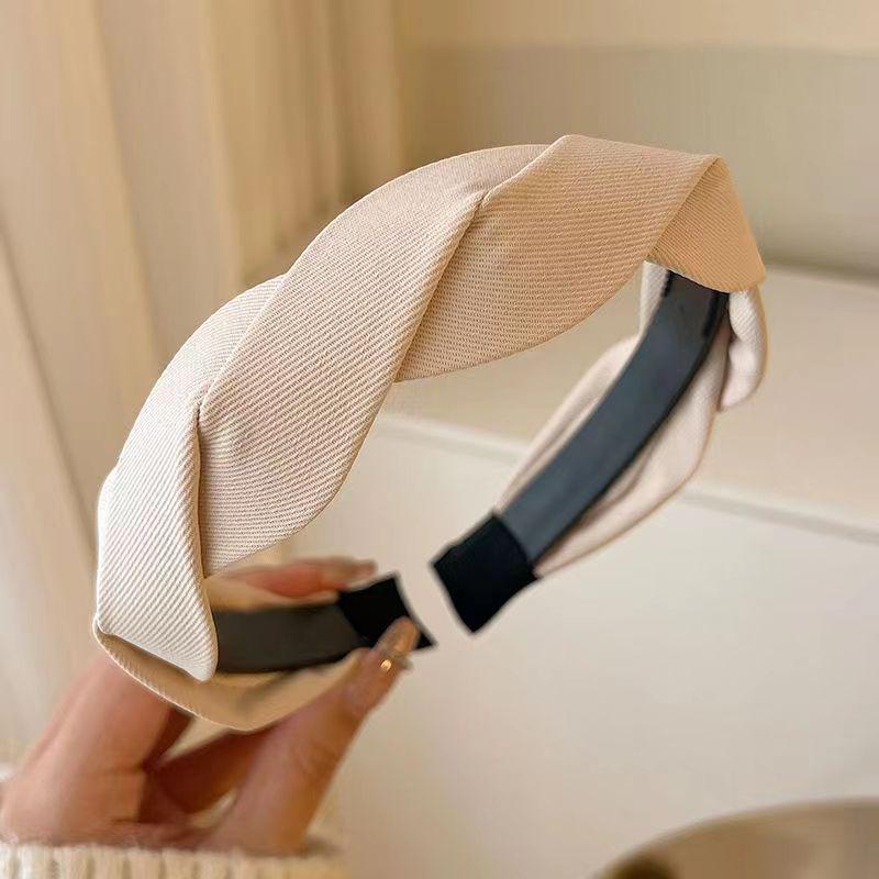 French Retro High Crown Wide-Brimmed Plush Headband for Face Washing and Outings