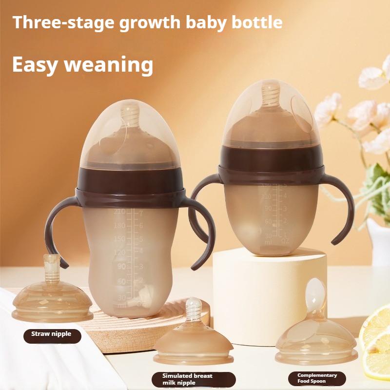 Baby weaning silicone bottle, wide mouth with rice paste spoon head water cup suction nozzle imitation breast milk anti-flatulence bottle