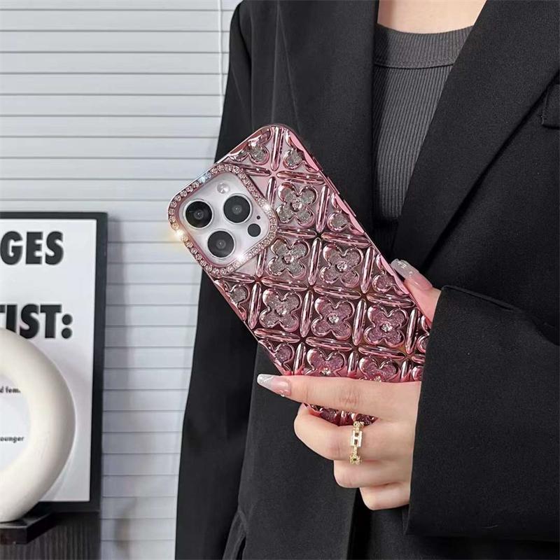 

Роскошный чехол для телефона с гальваническим покрытием и бриллиантовым блеском в виде цветка для iPhone 16 15 14 13 12 11 Pro Max 16 15 14 13 12 Pro, мягкий чехол из ТПУ iPhone 13 розовый
