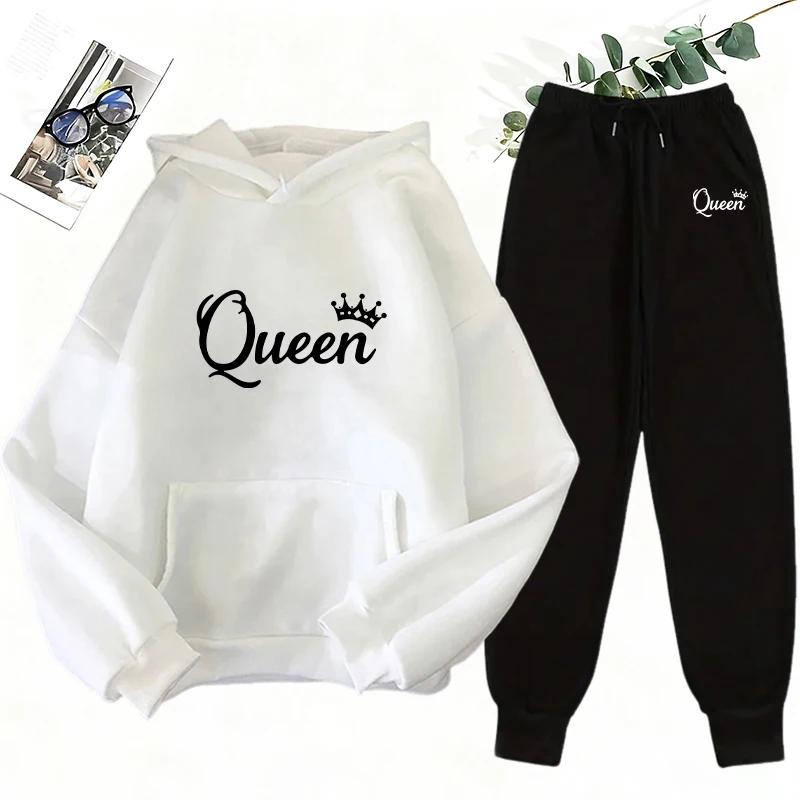 Women's 2 Piece Matching Set Queen Print Hoodie and Sweatpants Casual Street Style Outdoor Sportswear