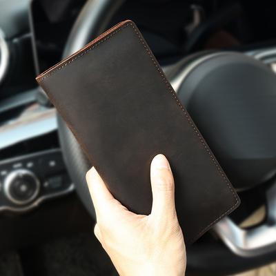 Retro Men's Crazy Horse Leather Wallet  Women's Long Handbag Card Bag Cowhide ID Holder Credit Card Wallet