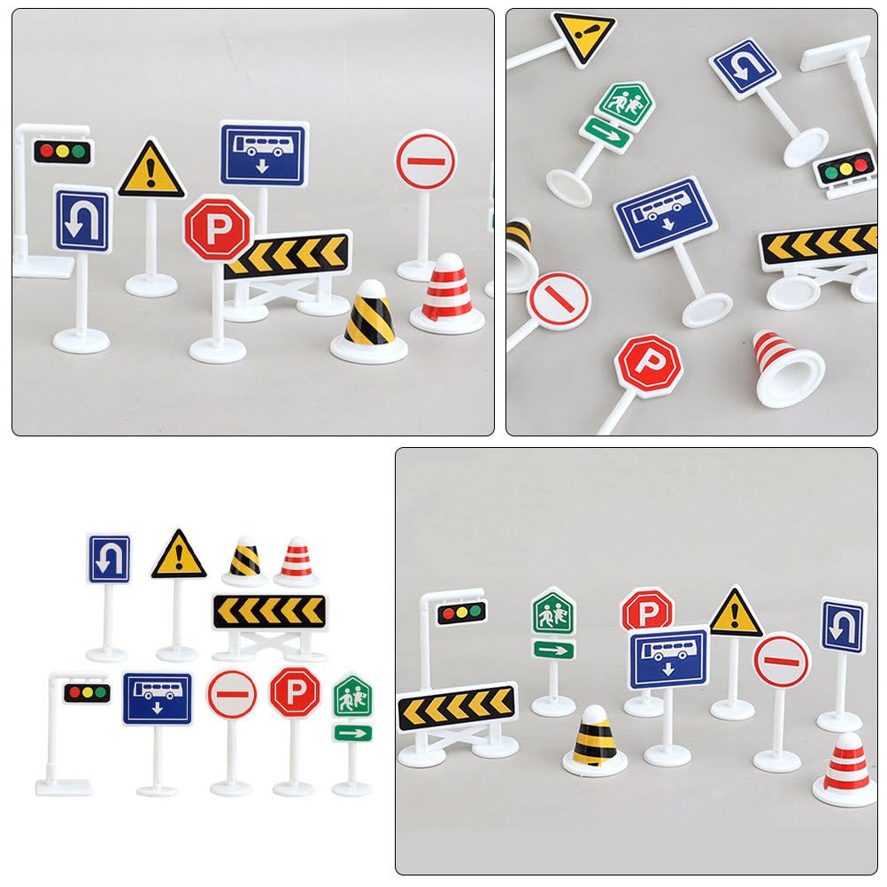 20pcs Road Sign Set Kids Toy Traffic Sign Playset with 2 Major Signs for Pretend Play