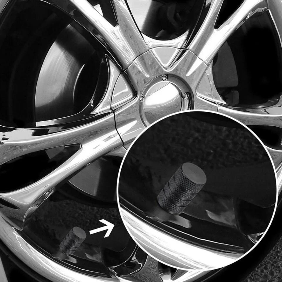 4pcs Knurling Style Tire Valve Caps Aluminum Silver Car Bike Wheel Stem Air Valve Caps Tire Pressure Cap Accessory Valve Stems 1