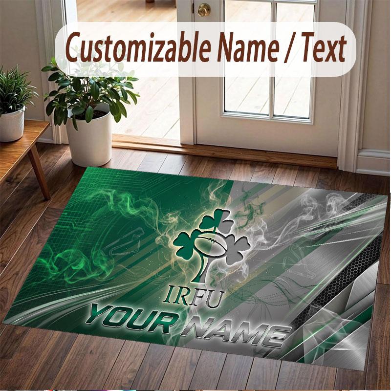Custom Rug Ireland Rugby Pattern Print Name Text Soft Non‑Slip Floor Carpet for Home Indoor Decoration