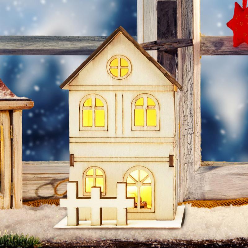 Mini LED Christmas Wooden House LED Light Christmas Decor for Home DIY Xmas Tree Hanging Ornaments New Year for Kids Gifts