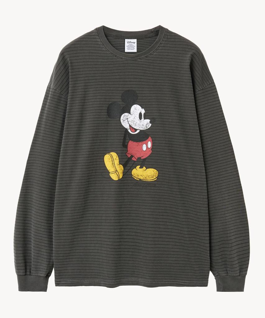 VTWO Pigment Washed Stripe _Mickey _Long Sleeve Tee (Black)