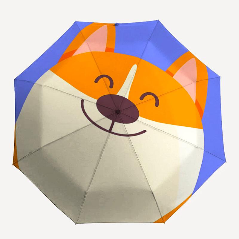 

1PC Corgi, Smiley Automatic Windproof Umbrella 8 Rib Portable Folding Black Iron Frame for Outdoor, Beach, Travel, Beach Umbrella,S41
