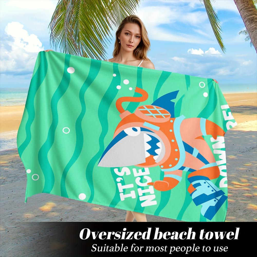 Cute Cartoon Shark Surfing Beach Towel Polyester Quick Dry Sand Free Swimming Bath Towel for Kid Boys Girls Summer Pool Vacation