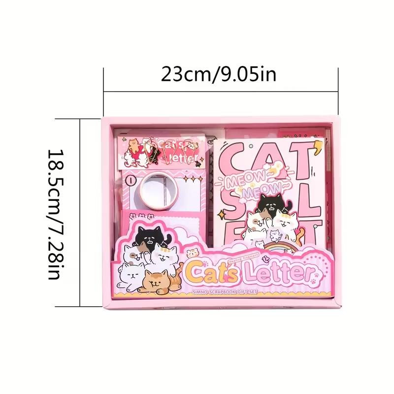 

Cute Cat Themed Scrapbook Gift Set - Journaling Stationery Kit with Stickers, Notebook & Decor Supplies рожевий