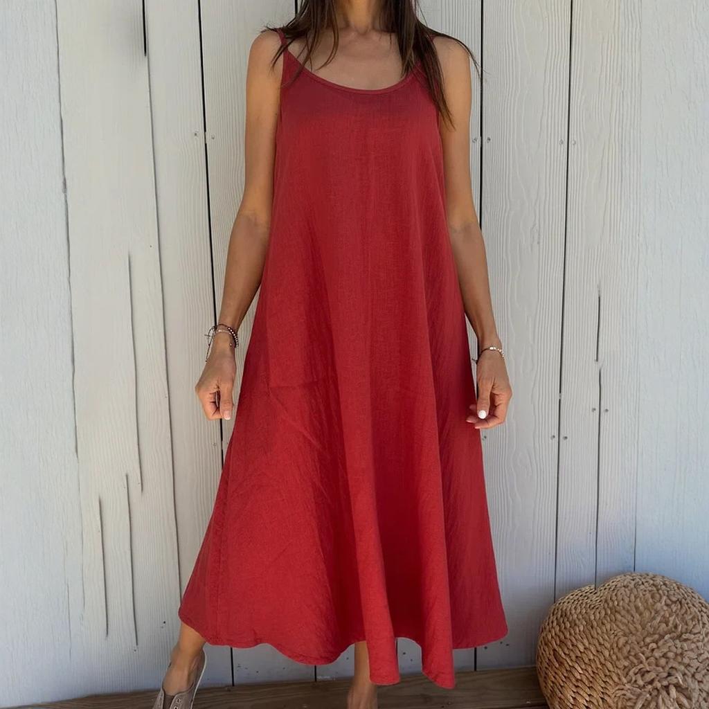 Women's Fashionable Casual Loose Cotton Linen Camisole Dress