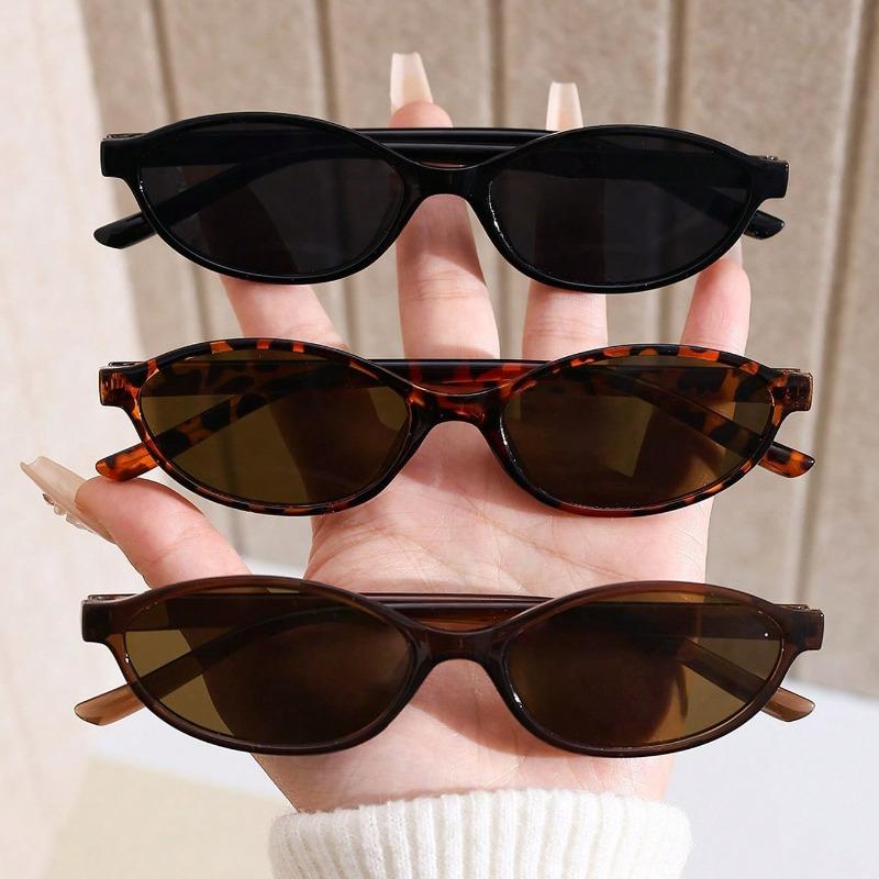 3pcs European and American Retro Oval Small Frame Women's Fashionable Sunglasses Personalized Trendy Glasses