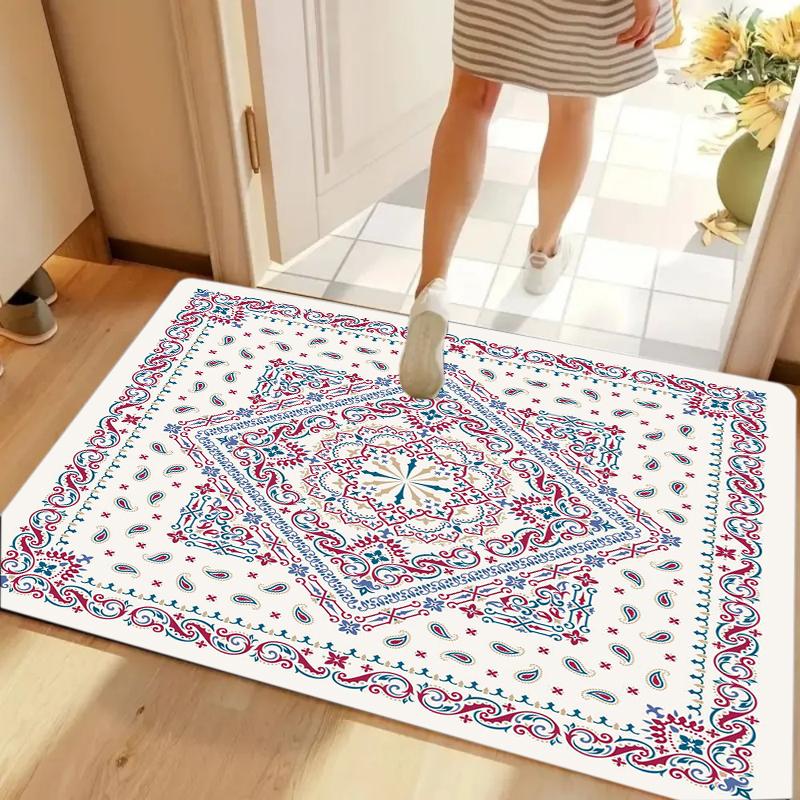 

Vintage Paisley Orange Blue Cream Non-slip Washable Door Mat for Entryway Living Room Bathroom Home Decoration 40cm x 60cm