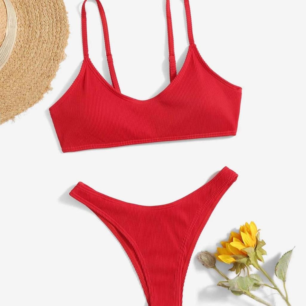 2023 V-Shaped Ribbed Bikini with Split Pants - Sexy Women's Swimwear