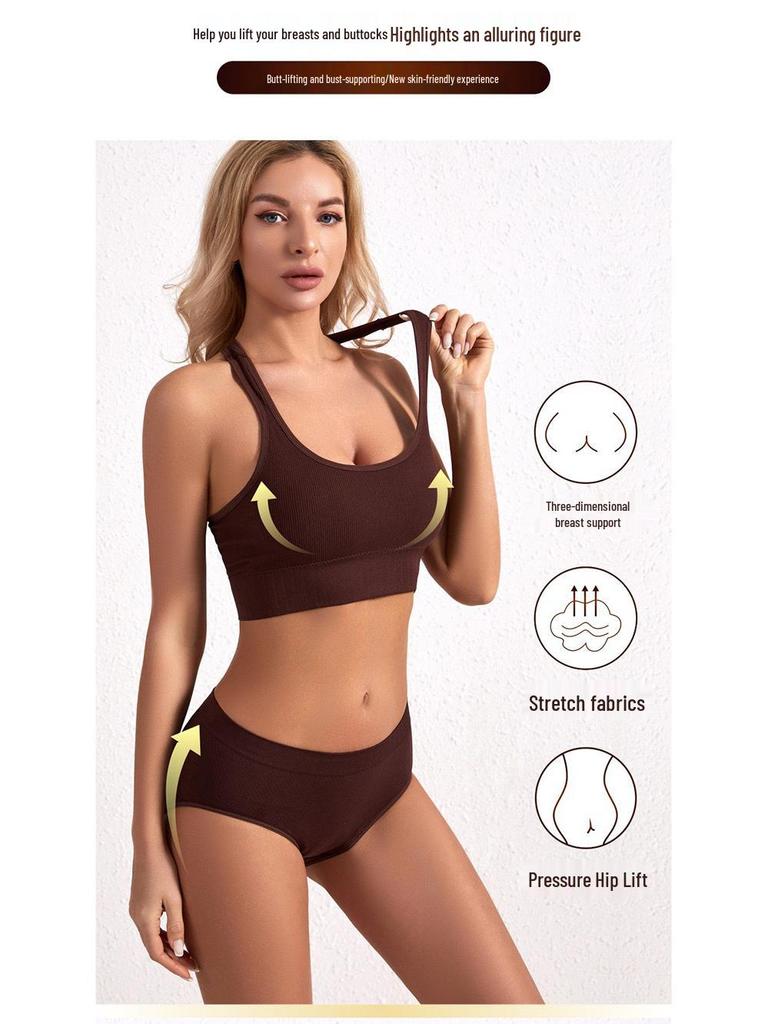 Plus Size Women's Sports Yoga Bra & Brief Set - Sexy, Wireless, Beautiful Back Design