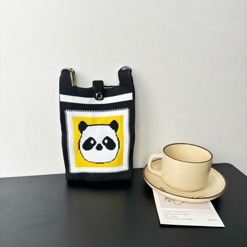 Panda Mobile Phone Bag Cute Knitted Bag High Sense Personality Versatile Dopamine Shoulder Messenger Bag Dopamine Wind