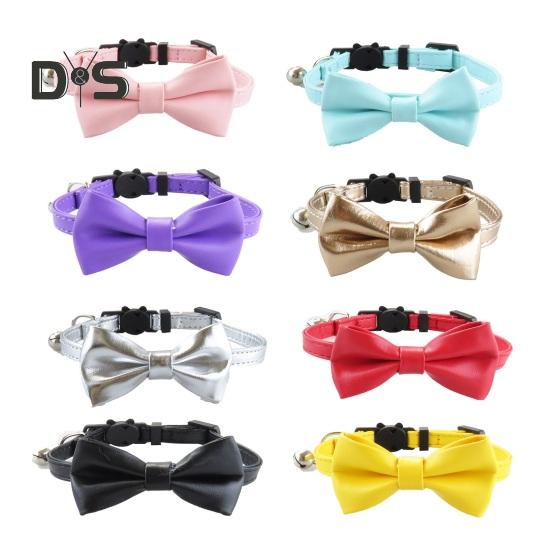 Cat Collar Adjustable Faux Leather Bowtie Pet Collar for Kitten Cats And Puppy Graduation Wedding Birthday Pet Party Collar with Copper Bell