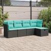 5 Piece Outdoor Sofa Set with Cushions Black Poly Rattan