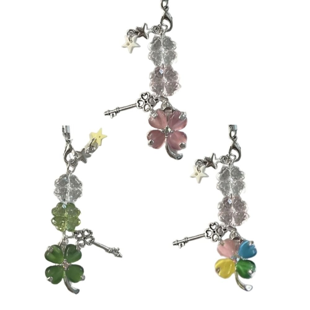 Four Leaf Beaded Phone Chain Y2K Trendy Leaf Clovers Pendant  Hanging Ornamnet