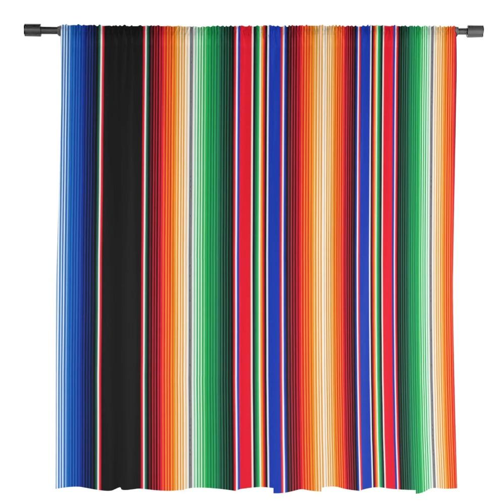 Mexican Stripes Colorful Stripes Sheer Curtains for Living Room Decoration Window Curtain Kitchen Tulle Voile Organza Drapes