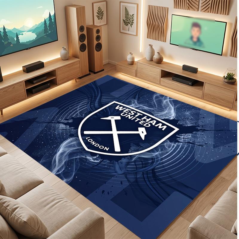 West Ham United Football Print Crystal Velvet Rug, Comfortable Water Absorbent Non Slip Indoor Floor Carpet