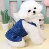 Lovely Dog Dress Blue Jean Type Skirt With Leash Access For Safe Adventure Adorable Look