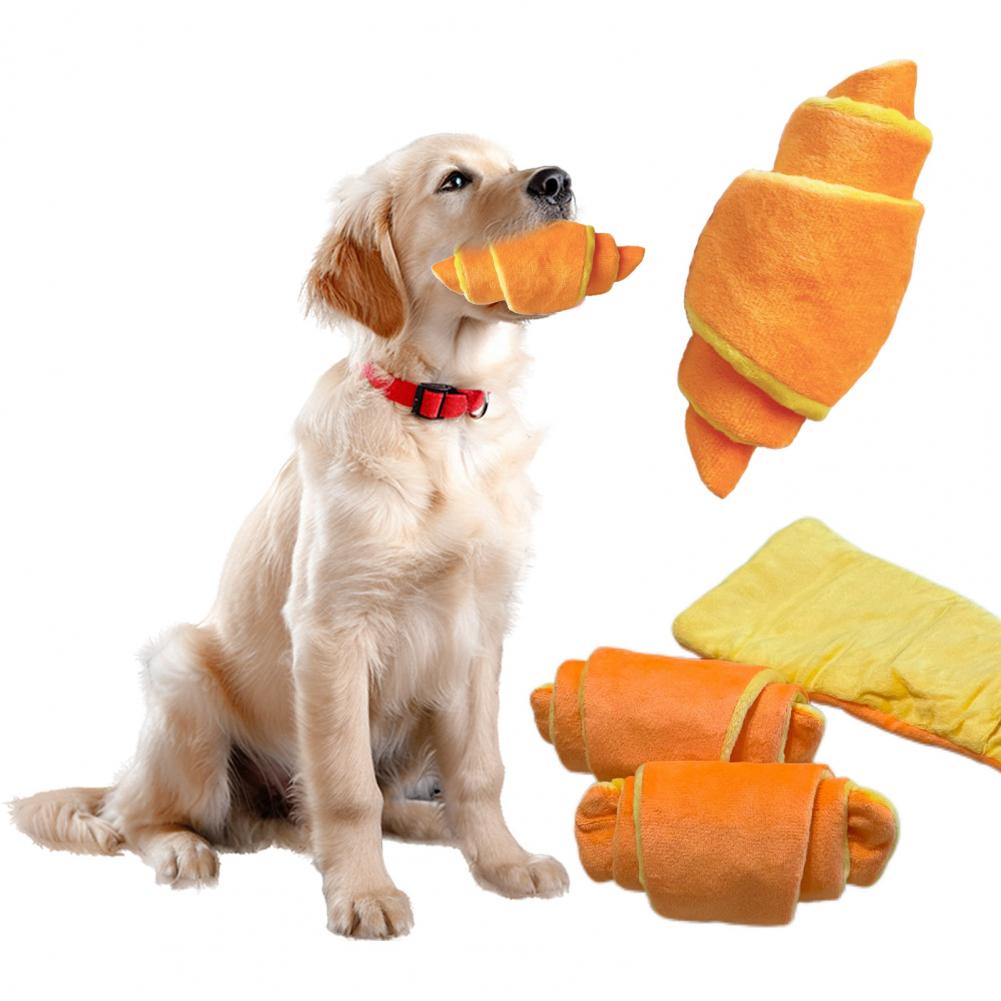 Hidden Treat Dog Toy Dog Enrichment Toy Soft Croissant Chew with Squeaker Multi-layered Snuffle Pockets for Treat Hiding Scent