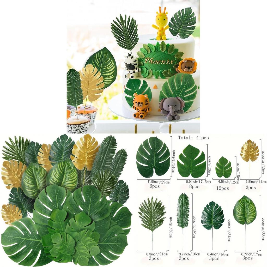 Summer Hawaiian Faux Tropical Leaf Set With 41 Pieces For Beach Party Home Decor