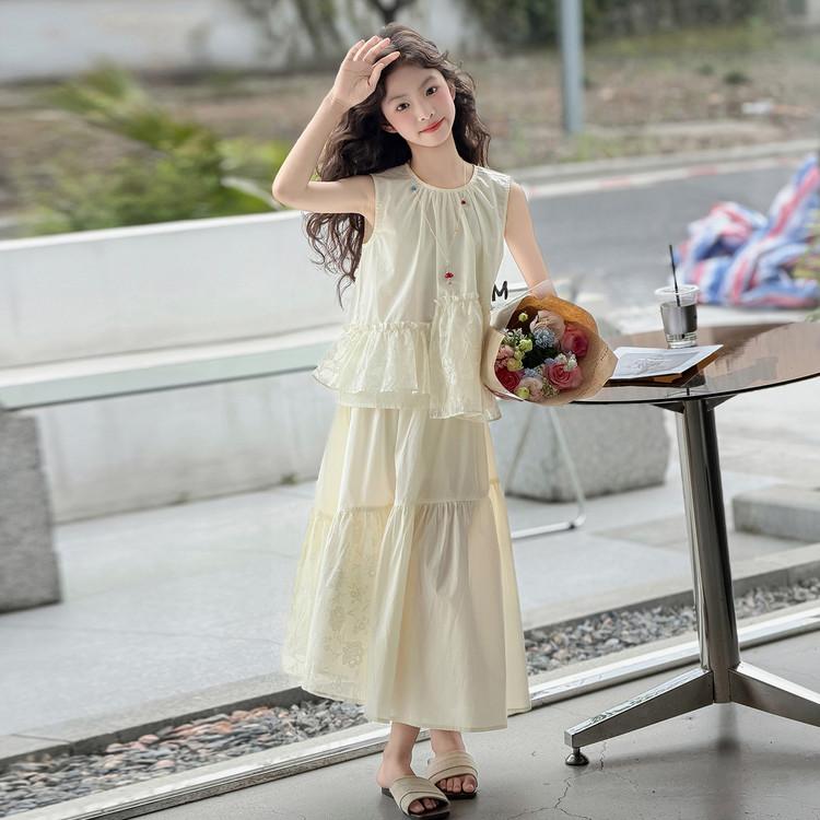 Children's dress, summer western-style vest dress, princess dress, girl's temperament, casual dress two-piece set