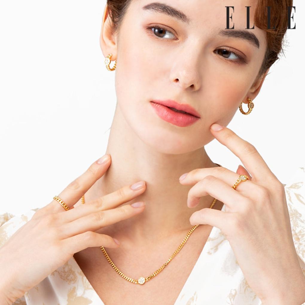 14K Gold Chain One-Touch Earrings (Gold Pin) ELGPEE358