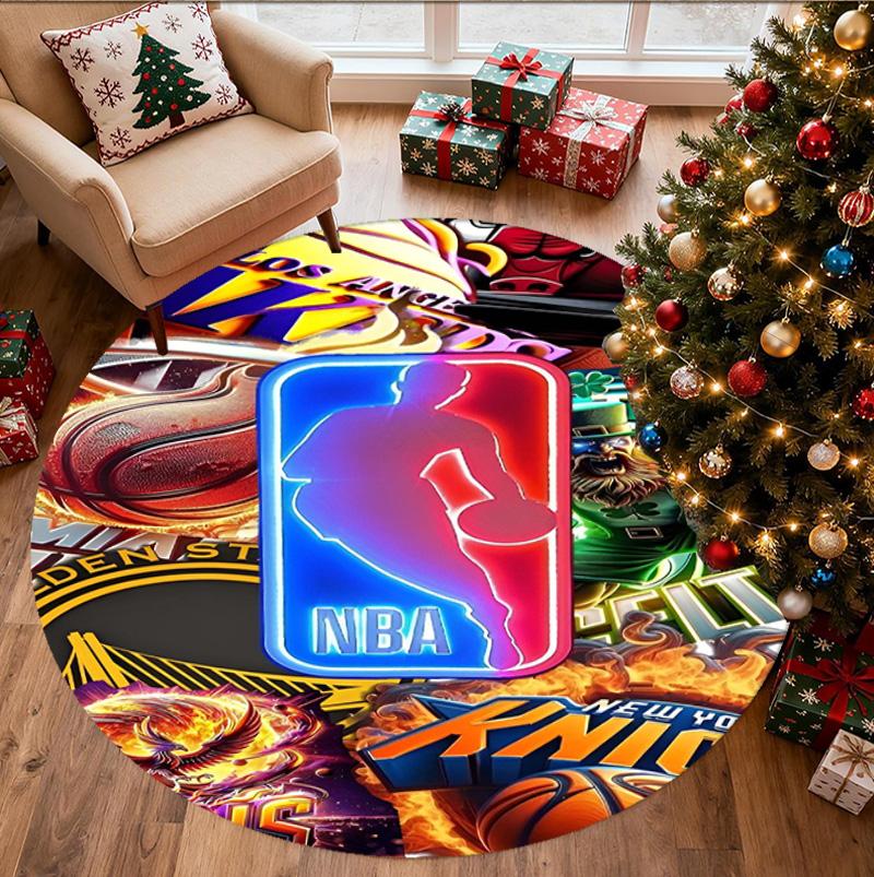 NBA Basketball Pattern Round Rug, Indoor/Outdoor Mat, for Picnic, Gameroom, Bedroom, Office, Living Room, Home Decor Carpet, Birthday Gift