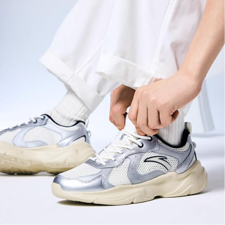 Anta Versatile Comfortable Wear-Resistant Low-Top Casual Shoes Men Sneakers White Gray Silver 912428810-2