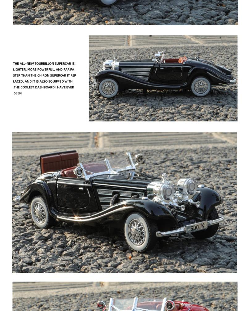 1:32 500K Alloy Classic Vintage Car Silver Plating High Simulation Diecast Metal Model Car Children's Toys Collection Gifts