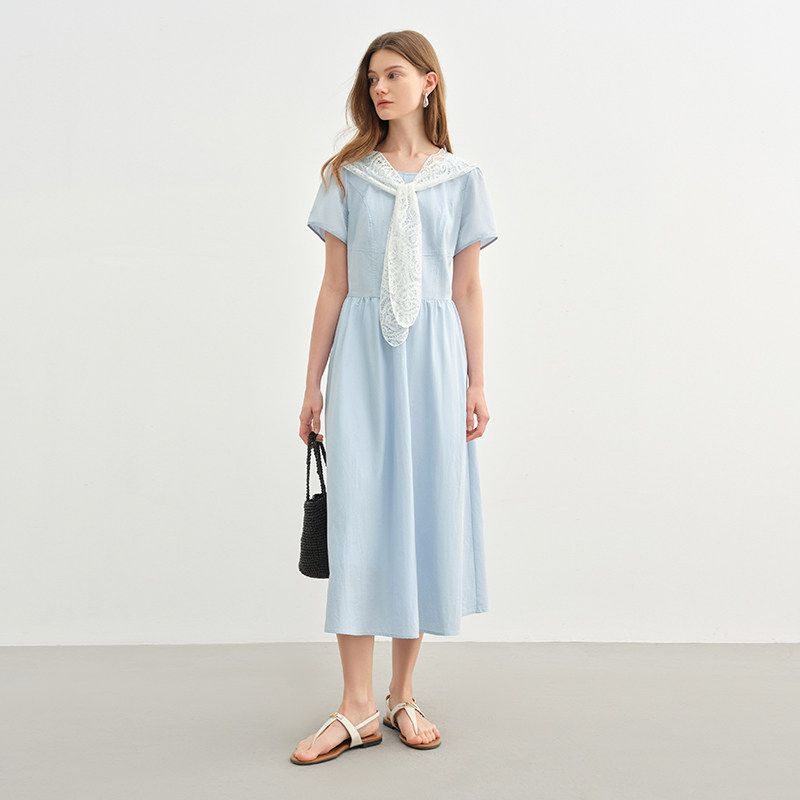 

Single Beam Plus size women clothing Oruo Style Dress 2025 Summer New Chubby Light People Wear Waist Hugging Slimming Long dress Light Blue( Free Shawl ) 1 piece