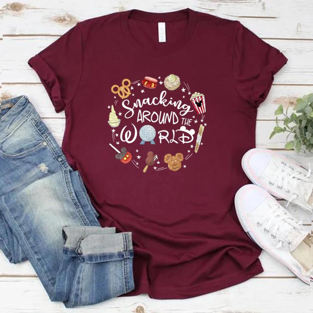 Snacking Around The World T-Shirt Epcot T Shirt Women T-shirt Short Sleeve Graphic T Shirts Matching Shirts Casual Tops Tees