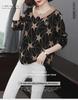 Large Loose Korean Doll Collar Long-Sleeve Mesh Print Top for Middle-Aged Women - Spring Fashion