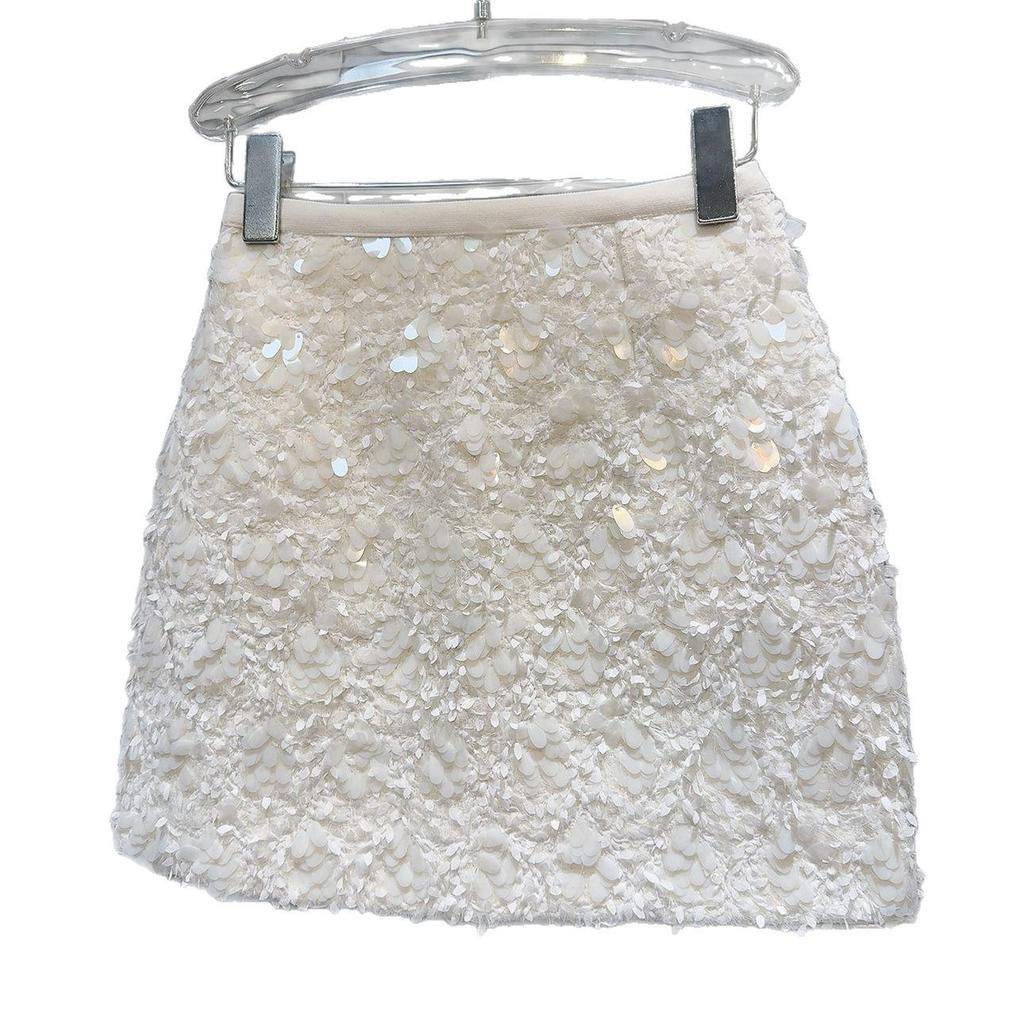 Autumn/Winter 2025 Influencer Style Sequin Tweed A-line Skirt