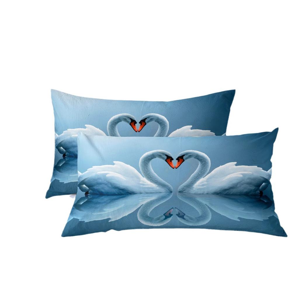 Loving Swan Couple Style Digital Print Bedding Set - 3 Piece