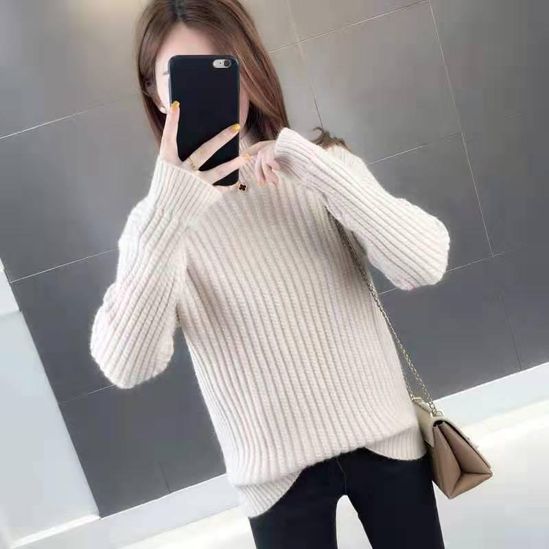 Pofulove Women Half Turtleneck Thickened Warm Pullover Sweater Long Sleeve Office Short Sweatshirts